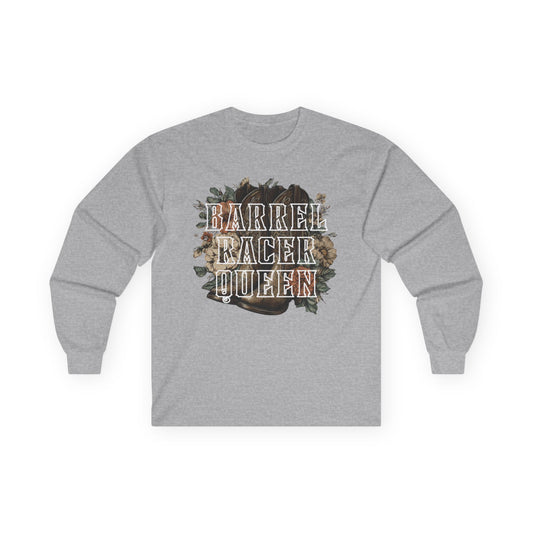 Barrel Racer Queen Long Sleeve Tee — Floral Rodeo Western Shirt