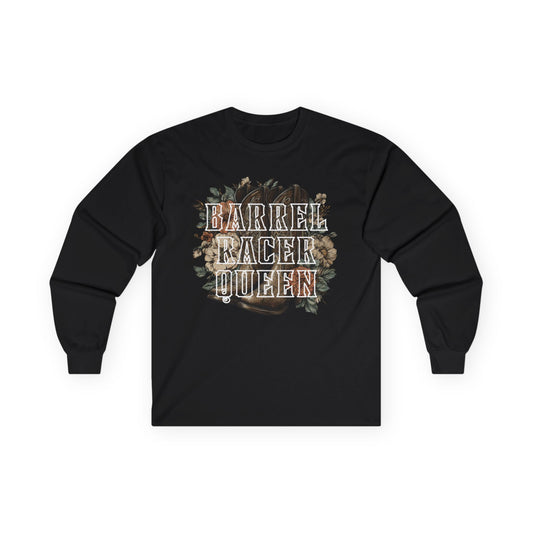 Barrel Racer Queen Long Sleeve Tee — Floral Rodeo Western Shirt